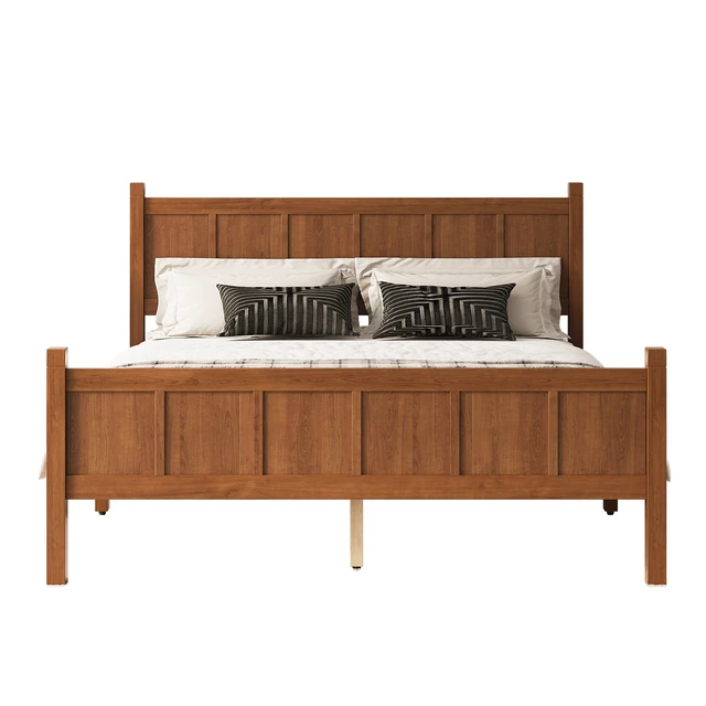 Alt view image 6 of 7 - Queen Size Flat Panel Bed with Headboard & Footboard, Minimalist Modern Platform Bed with Wood Grain Finish, Shaker and Farmhouse Style Design, Sleek and Functional Bedroom Furniture,Light Walnut