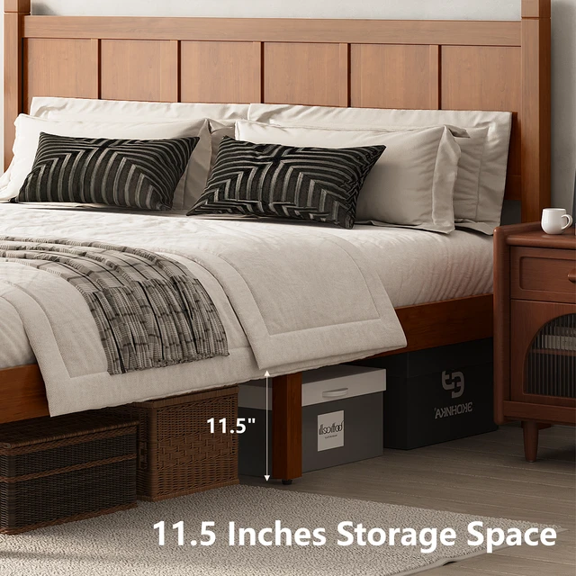 Alt view image 4 of 7 - Queen Size Flat Panel Bed with Headboard & Footboard, Minimalist Modern Platform Bed with Wood Grain Finish, Shaker and Farmhouse Style Design, Sleek and Functional Bedroom Furniture,Light Walnut