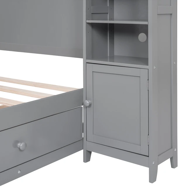 Alt view image 7 of 7 - Full Size Wooden Bed With All-in-One Cabinet and Shelf, Gray