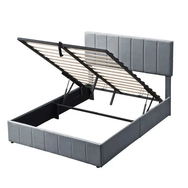 Alt view image 5 of 7 - Full size Upholstered Platform bed with a Hydraulic Storage System - Gray