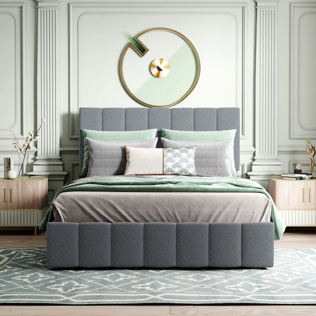 Alt view image 2 of 7 - Full size Upholstered Platform bed with a Hydraulic Storage System - Gray
