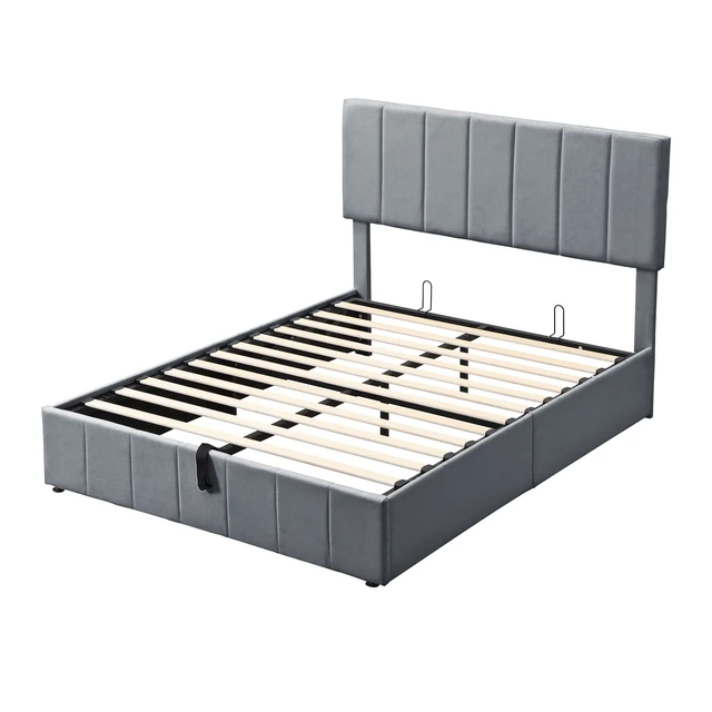 Alt view image 6 of 7 - Full size Upholstered Platform bed with a Hydraulic Storage System - Gray