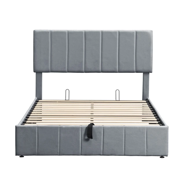 Alt view image 4 of 7 - Full size Upholstered Platform bed with a Hydraulic Storage System - Gray