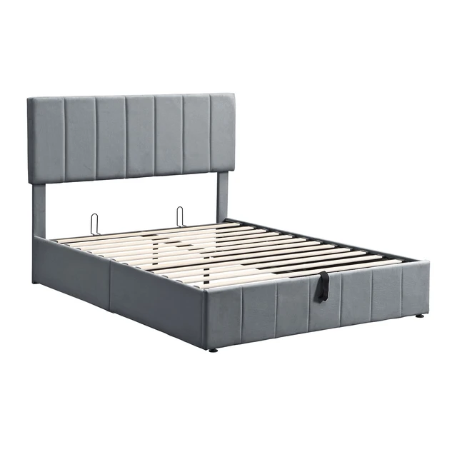Alt view image 3 of 7 - Full size Upholstered Platform bed with a Hydraulic Storage System - Gray