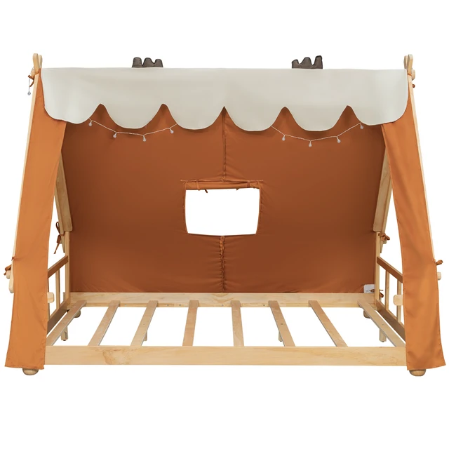 Alt view image 4 of 7 - Full Size House Bed with Tent and Light,Brown