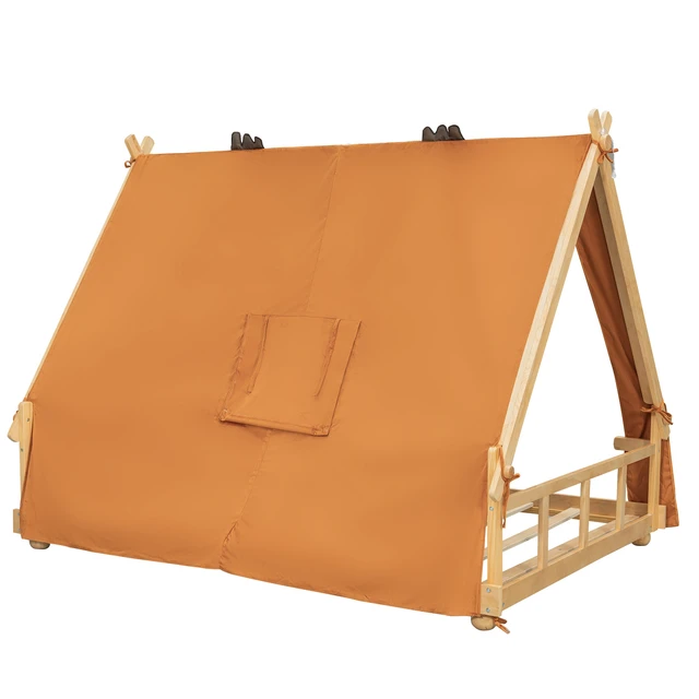 Alt view image 7 of 7 - Full Size House Bed with Tent and Light,Brown