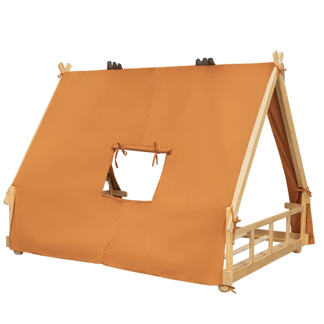 Alt view image 6 of 7 - Full Size House Bed with Tent and Light,Brown