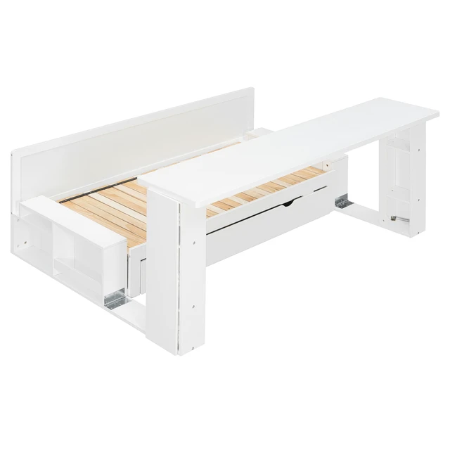 Alt view image 7 of 7 - Queen Size Daybed with Removable Desk, Storage Drawers & Hydraulic Side Table, White