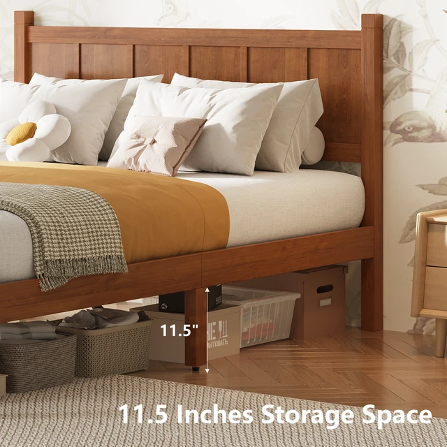 Alt view image 5 of 7 - Full Size Flat Panel Bed with Headboard & Footboard, Minimalist Modern Platform Bed with Wood Grain Finish, Shaker and Farmhouse Style Design, Sleek and Functional Bedroom Furniture,Light Walnut