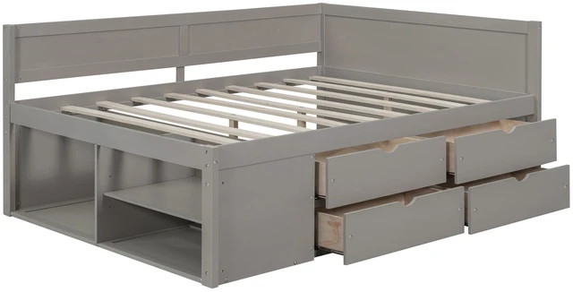 Alt view image 6 of 7 - Full Size Daybed with Drawers and Shelves, Gray