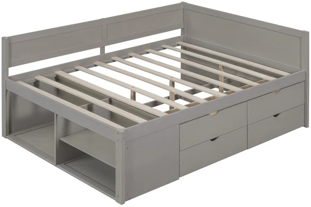 Alt view image 5 of 7 - Full Size Daybed with Drawers and Shelves, Gray