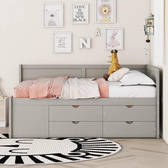 Alt view image 2 of 7 - Full Size Daybed with Drawers and Shelves, Gray