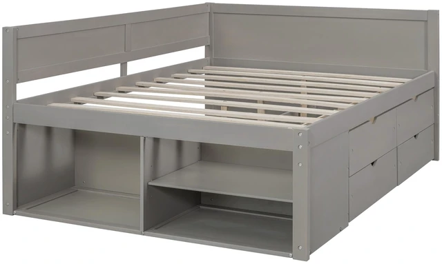 Alt view image 7 of 7 - Full Size Daybed with Drawers and Shelves, Gray
