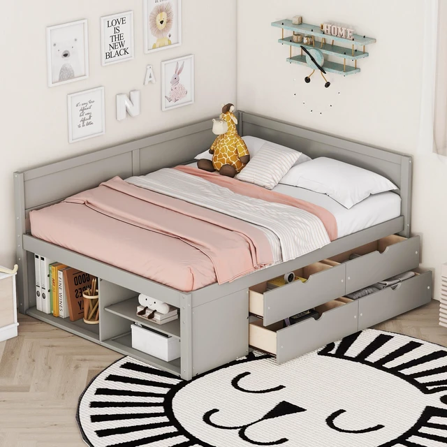 Main image of Full Size Daybed with Drawers and Shelves, Gray