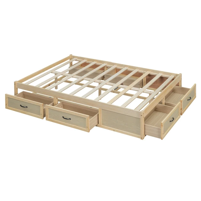 Alt view image 3 of 7 - Full Size Platform Bed with 6 Storage Drawers, Antique Natural