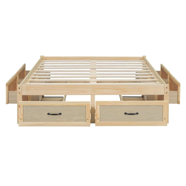 Alt view image 4 of 7 - Full Size Platform Bed with 6 Storage Drawers, Antique Natural