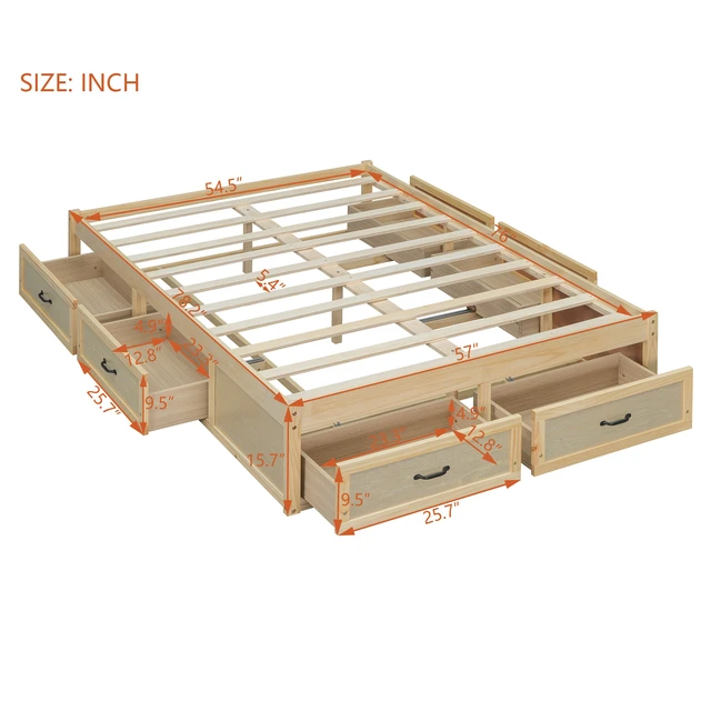 Alt view image 6 of 7 - Full Size Platform Bed with 6 Storage Drawers, Antique Natural