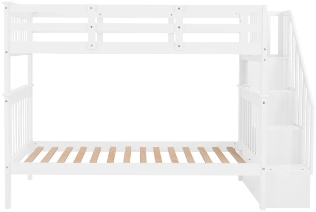 Alt view image 4 of 7 - Stairway Twin-Over-Twin Bunk Bed with Storage and Guard Rail for Bedroom, Dorm, White color