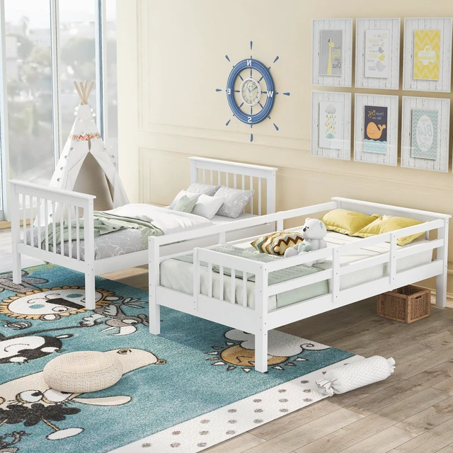 Alt view image 3 of 7 - Stairway Twin-Over-Twin Bunk Bed with Storage and Guard Rail for Bedroom, Dorm, White color