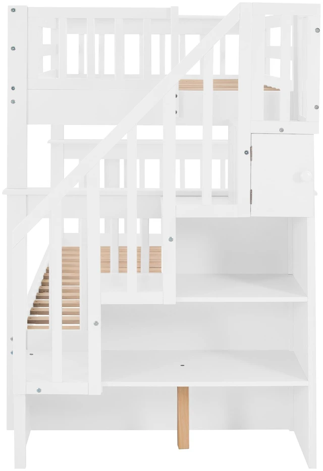 Alt view image 7 of 7 - Stairway Twin-Over-Twin Bunk Bed with Storage and Guard Rail for Bedroom, Dorm, White color