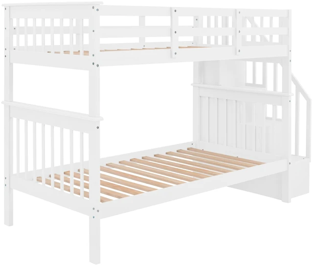Alt view image 5 of 7 - Stairway Twin-Over-Twin Bunk Bed with Storage and Guard Rail for Bedroom, Dorm, White color