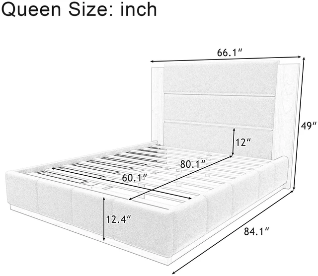 Alt view image 3 of 6 - Upholstered Platform Bed Frame with Extended Wood Headboard, Modern Bed with Wood Base, No Box Spring Needed, Queen Size, White Boucle