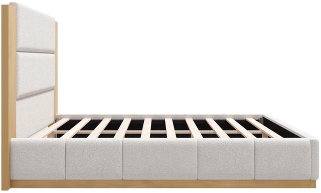 Alt view image 6 of 6 - Upholstered Platform Bed Frame with Extended Wood Headboard, Modern Bed with Wood Base, No Box Spring Needed, Queen Size, White Boucle