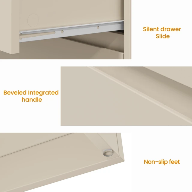 Alt view image 4 of 7 - Large 3 Drawer Dresser Set of 2, Modern Nightstand for Bedroom, Wide Bedside Table with Hidden Pull-out System, Wooden Chest of Drawers for Living Room, Entryway, Beige