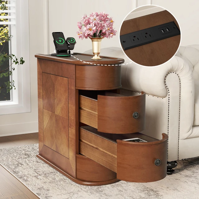 Main image of End Table with Charging Station,Sofa Side Table with Drawers, No Assembly Required