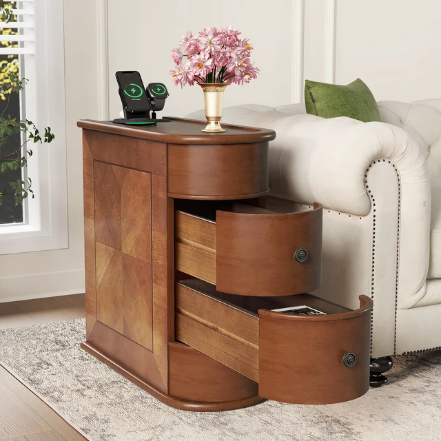 Alt view image 3 of 7 - End Table with Charging Station,Sofa Side Table with Drawers, No Assembly Required