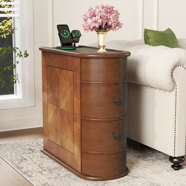Alt view image 2 of 7 - End Table with Charging Station,Sofa Side Table with Drawers, No Assembly Required