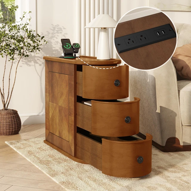 Main image of End Table with Charging Station, Sofa Side Table with Drawers, No Assembly Required, Expect Arrival Date (2025/5/27)