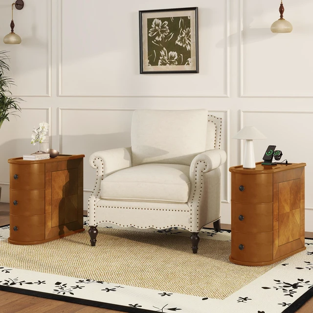 Alt view image 4 of 7 - End Table with Charging Station, Sofa Side Table with Drawers, No Assembly Required, Expect Arrival Date (2025/5/27)