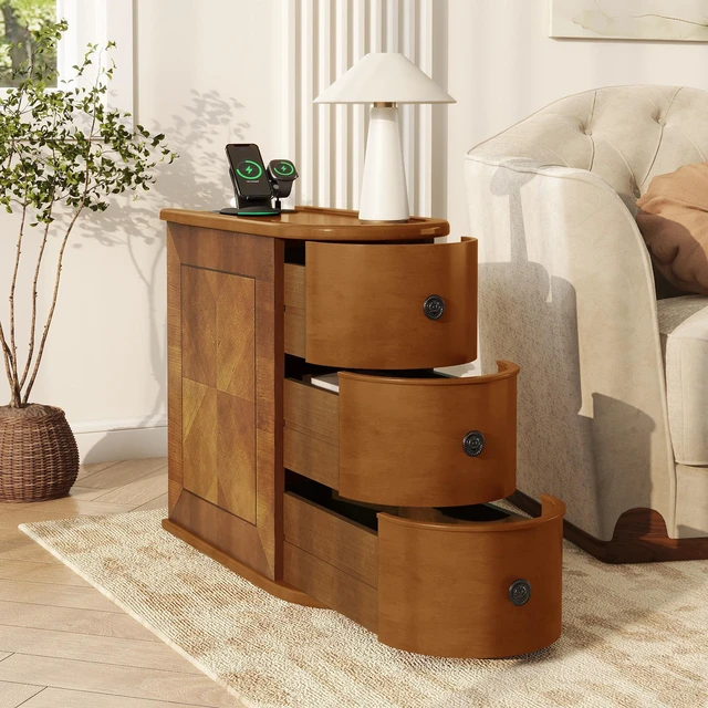 Alt view image 3 of 7 - End Table with Charging Station, Sofa Side Table with Drawers, No Assembly Required, Expect Arrival Date (2025/5/27)