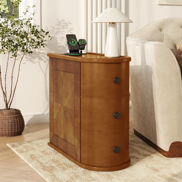 Alt view image 2 of 7 - End Table with Charging Station, Sofa Side Table with Drawers, No Assembly Required, Expect Arrival Date (2025/5/27)