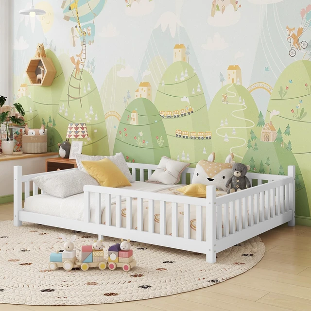 Alt view image 6 of 7 - Full House Bed with Light, Low Floor House Bed with Fence and Roof for Kids Boys Girls,White(Expect arrive date 2026/4/2 Old SKU W2593P296919)
