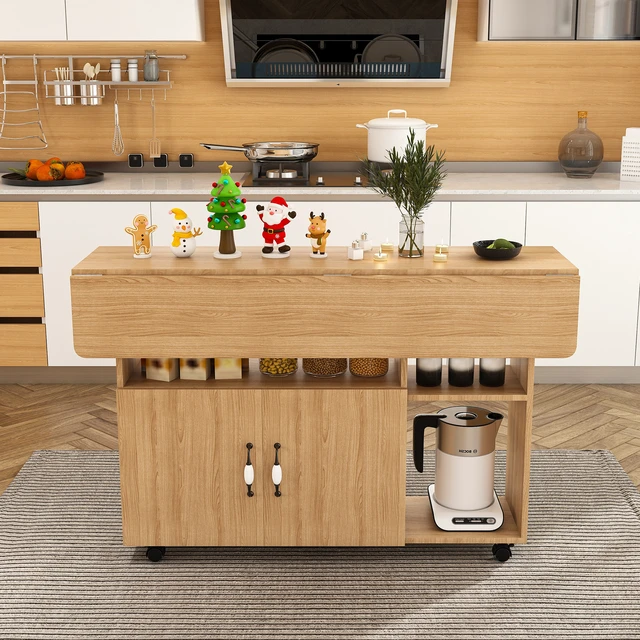 Alt view image 2 of 7 - Multi-Functional Folding Table with Storage Shelves and Wheels, 47 Inch Foldable Dining Table for Small Spaces, Compact Desk for Kitchen, Dorm, Office