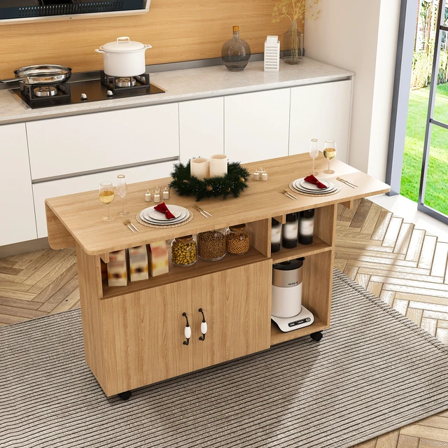 Alt view image 6 of 7 - Multi-Functional Folding Table with Storage Shelves and Wheels, 47 Inch Foldable Dining Table for Small Spaces, Compact Desk for Kitchen, Dorm, Office