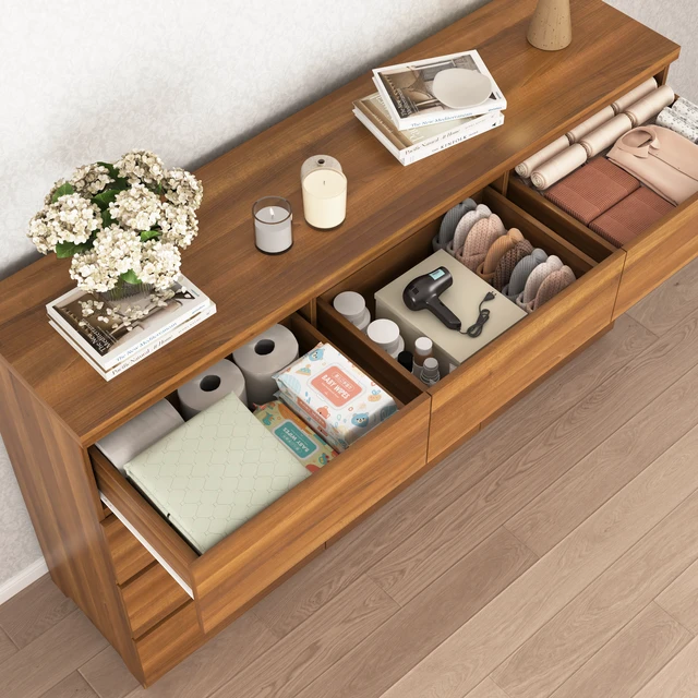 Alt view image 6 of 7 - 12 Drawers Double Dresser, Modern Wood Dresser Chest of Drawers with Large Storage Space for Bedroom, Walnut