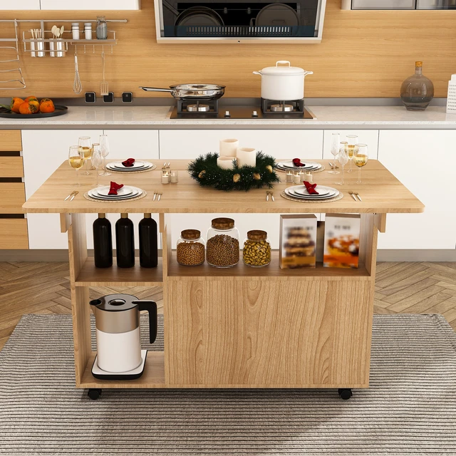 Alt view image 7 of 7 - Multi-Functional Folding Table with Storage Shelves and Wheels, 47 Inch Foldable Dining Table for Small Spaces, Compact Desk for Kitchen, Dorm, Office