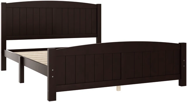 Alt view image 6 of 7 - Queen Size Platform Bed, Solid Wood Platform Bed with Support Slats and Strong Structure, No Box Spring Needed, Espresso