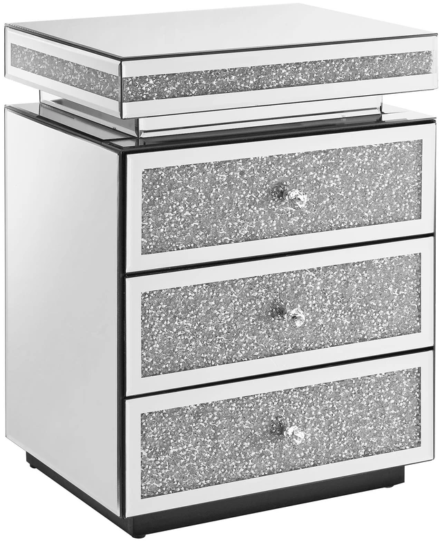 Alt view image 7 of 7 - Mirrored Nightstand with 3 Drawers, Silver Nightstand with Crystal Inlay, Mirror End Table, Modern Bedside Table, Glass Table for Bedroom, 13.8''W x 17.7" L x 23.6" H