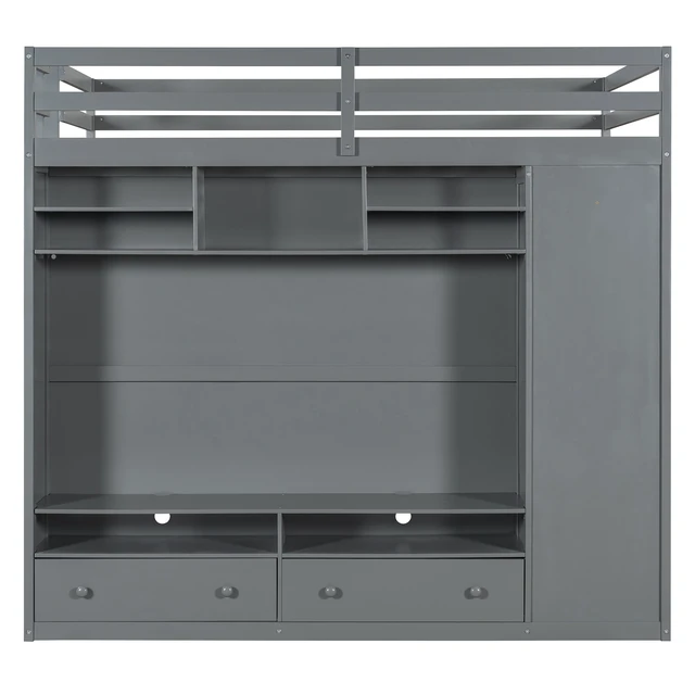 Alt view image 7 of 7 - Full size Loft Bed with Drawers, Shelves and Light - Gray