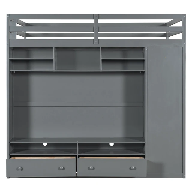 Alt view image 5 of 7 - Full size Loft Bed with Drawers, Shelves and Light - Gray