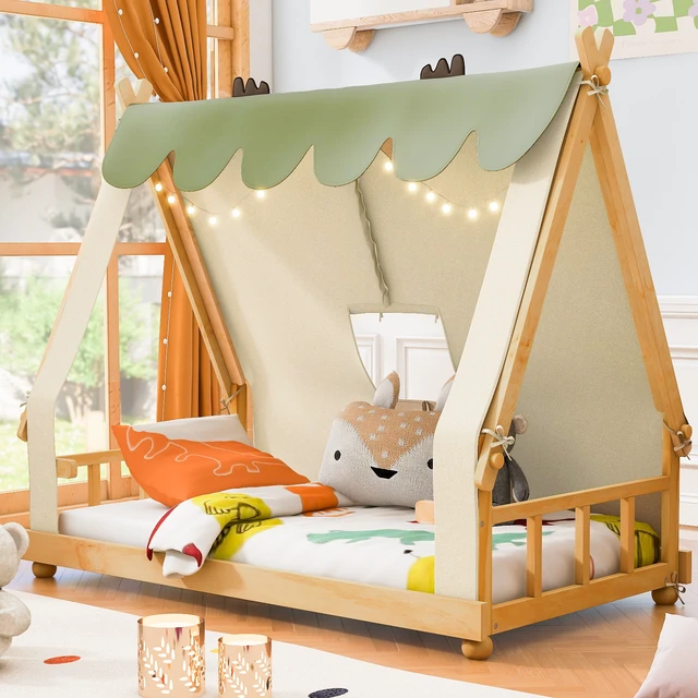 Alt view image 2 of 7 - Twin Size House Bed with Tent and Light,White