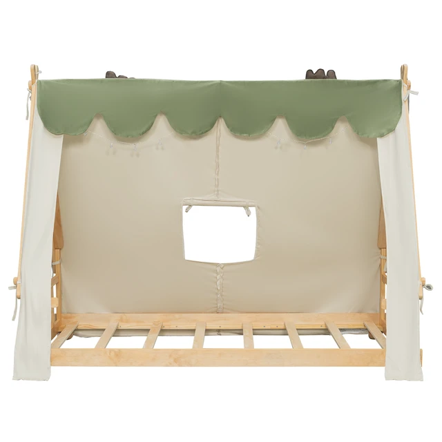 Alt view image 4 of 7 - Twin Size House Bed with Tent and Light,White