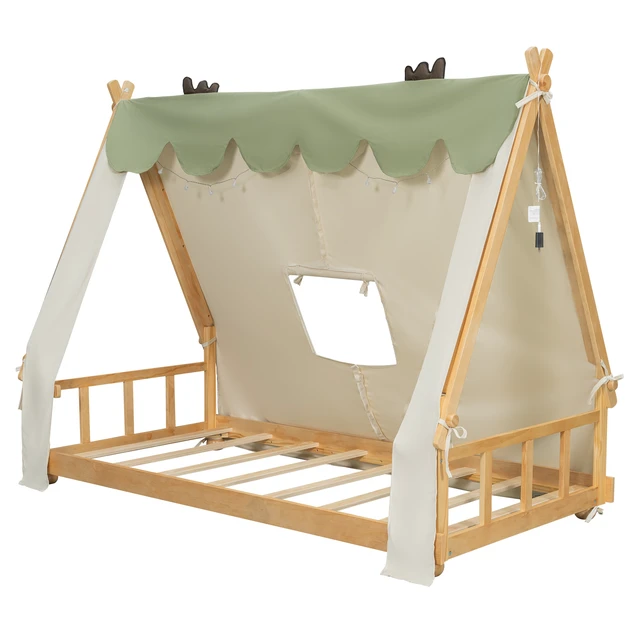 Alt view image 5 of 7 - Twin Size House Bed with Tent and Light,White