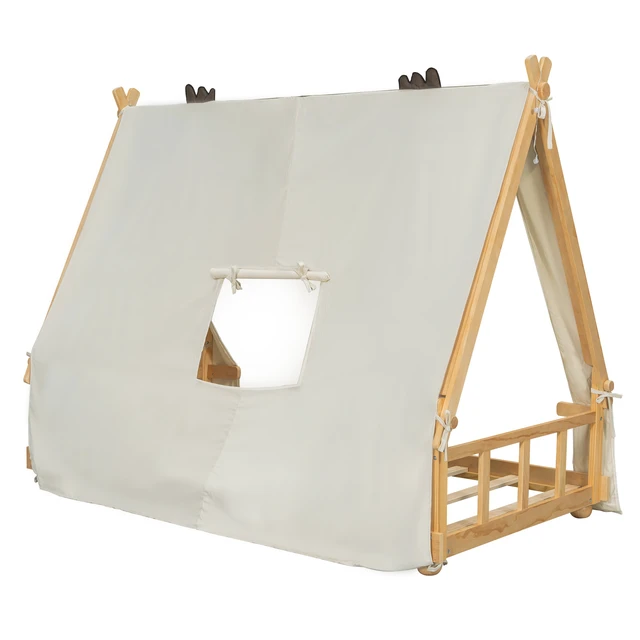 Alt view image 7 of 7 - Twin Size House Bed with Tent and Light,White