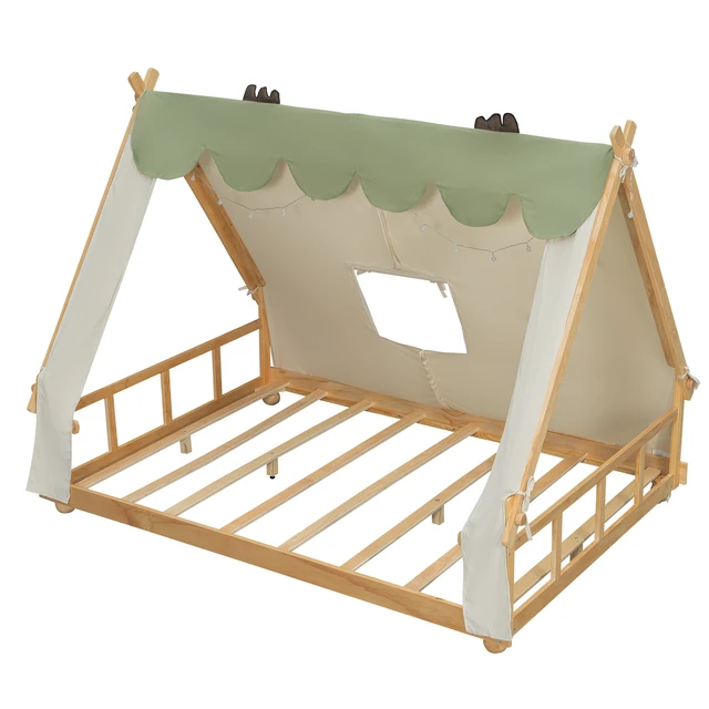 Alt view image 5 of 7 - Full Size House Bed with Tent and Light,White