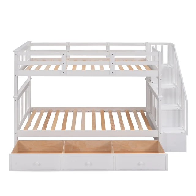Alt view image 4 of 7 - Stairway Twin-Over-Twin Bunk Bed with Three Drawers for Bedroom, Dorm - White